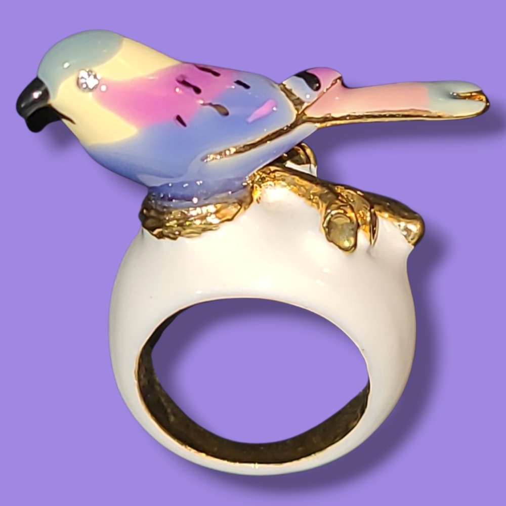 Kenneth‎ Jay Lane Enamel Bird Ring Size 8 KJL Chunky Statement Cocktail